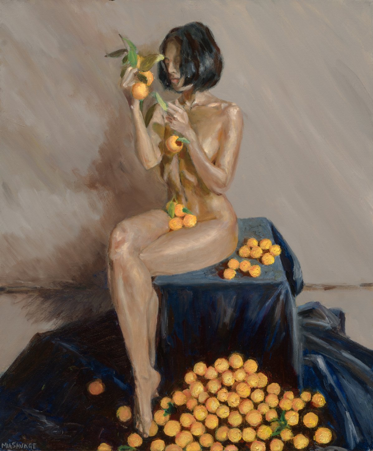 Oranges, oil on wood, by Mia Savage Kwok