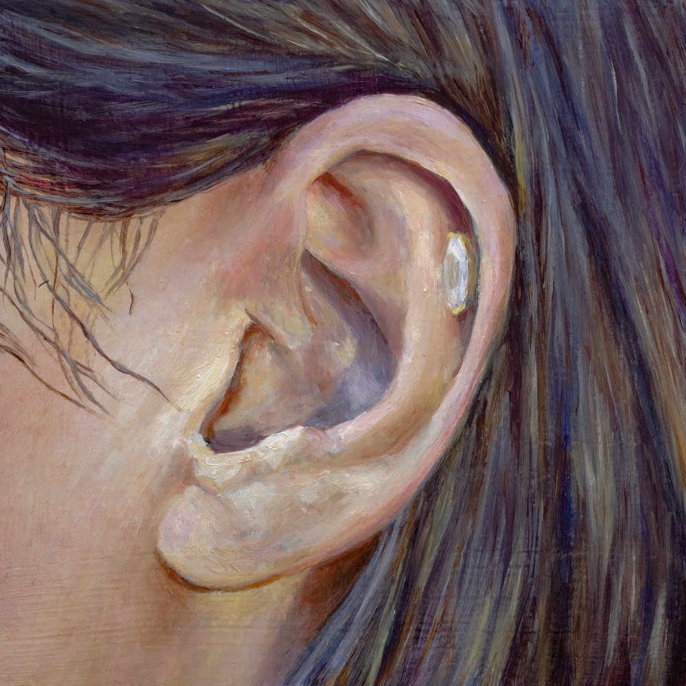 Ear, oil on wood, by Mia Savage Kwok