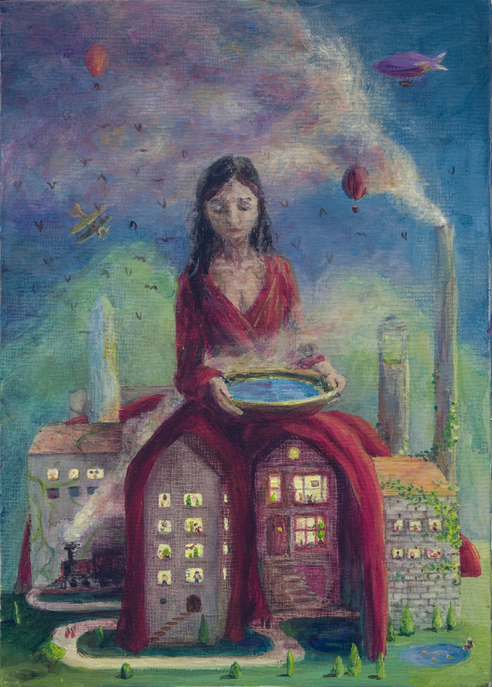 Industry, oil on wood, by Mia Savage Kwok