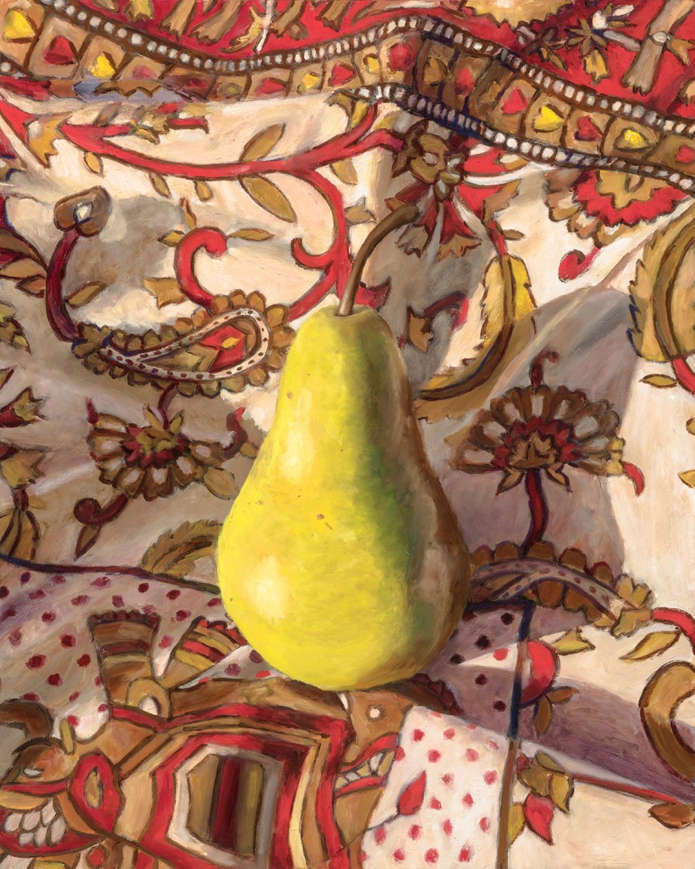 Pear, oil on wood, by Mia Savage Kwok